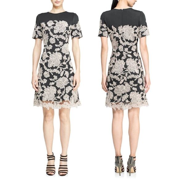 TADASHI SHOJI Dress, 2, Sabi, Floral Lace overlay, Short sleeve, Scuba - Picture 12 of 14